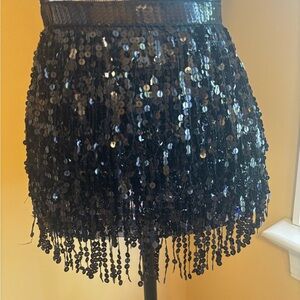 Black Sequined Tassel Waist Scarf